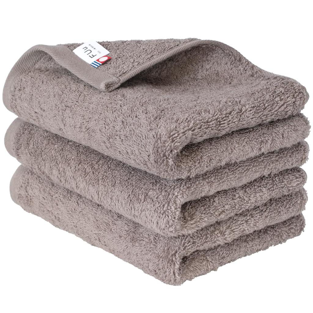 Bloom Imabari Towel Certified FUu Face 3-Piece Set Thick Absorbent Hotel Quality Made Japan 100 Cotton (Ash Brown)
