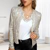 Spring Fall Lady Coat Sequin Slicing Long Sleeves Open Stitch Cardigan Club Party Performance Short