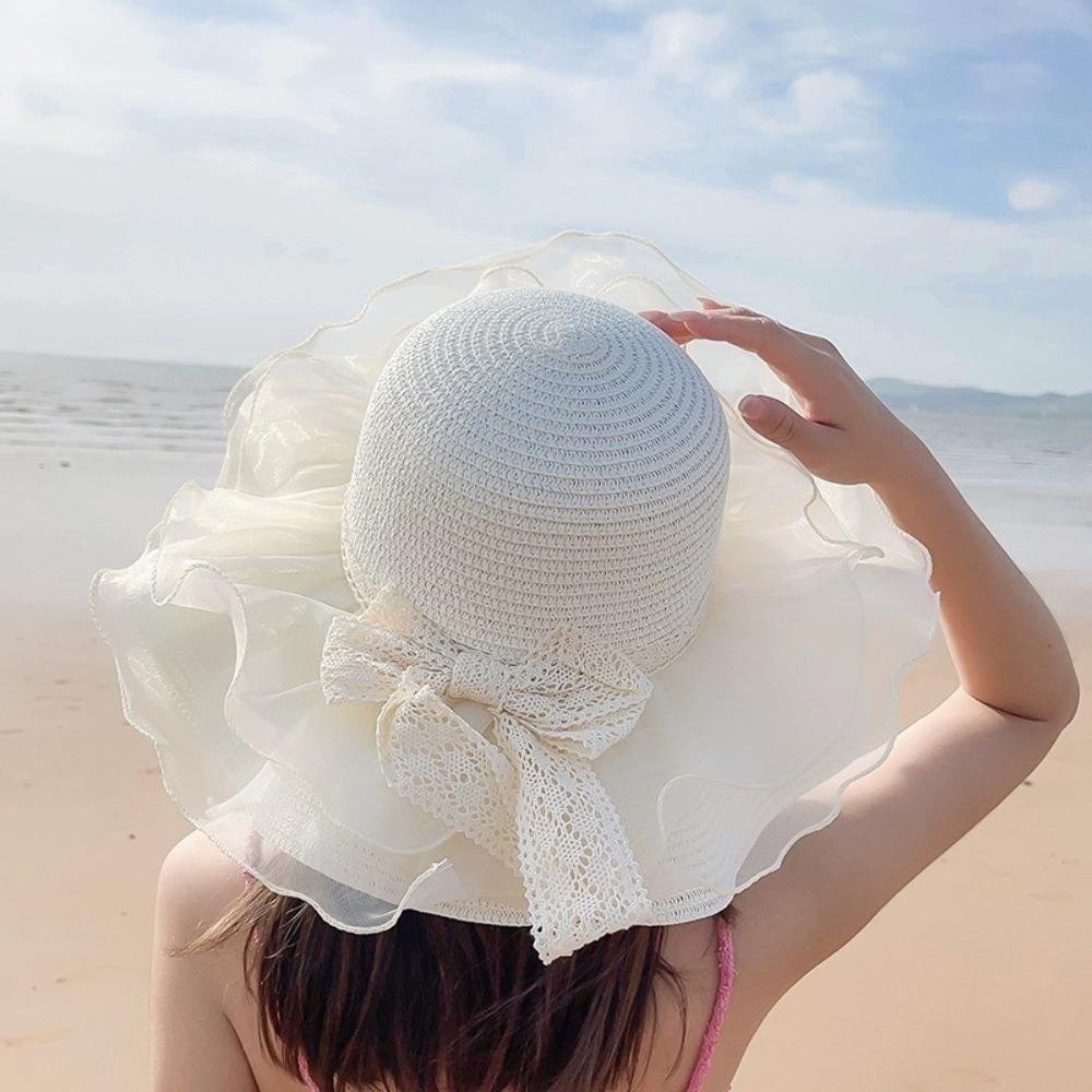 Straw Beach Hat Bow Ribbons Straw Cap New Sun Hat for Women