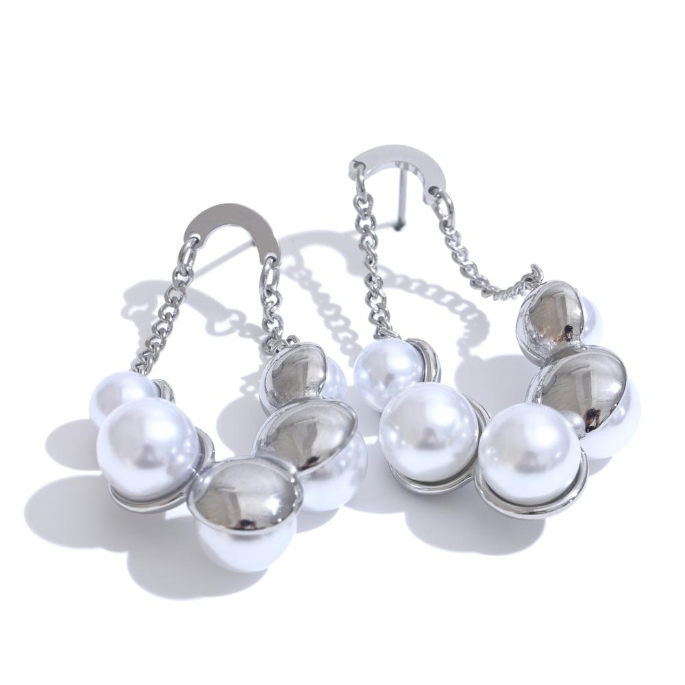Yhpup Elegant Imitation Pearls Geometric Chain Drop Earrings for Women Stainless Steel Exquisite Daily Jewelry Bijoux Gift