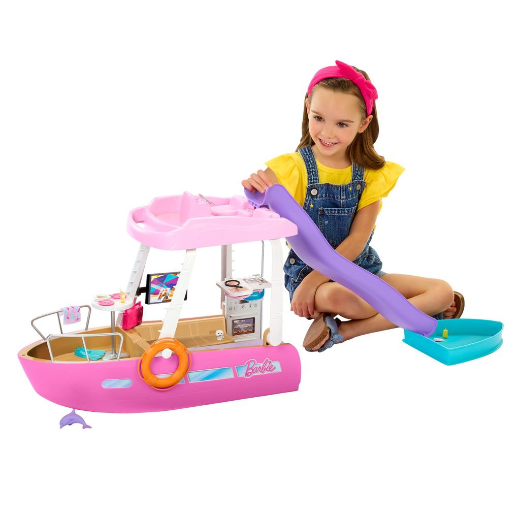 Горка для бассейна Barbie Dream Boat продана Кукла Барби Dress Up от 3 лет и старше, розовый HJV37 и приключения! (Кукла отдельно) Кукла/Дом