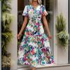 Summer Women's Dress Mid-Length Short Sleeve V-Neck Printed Dresses