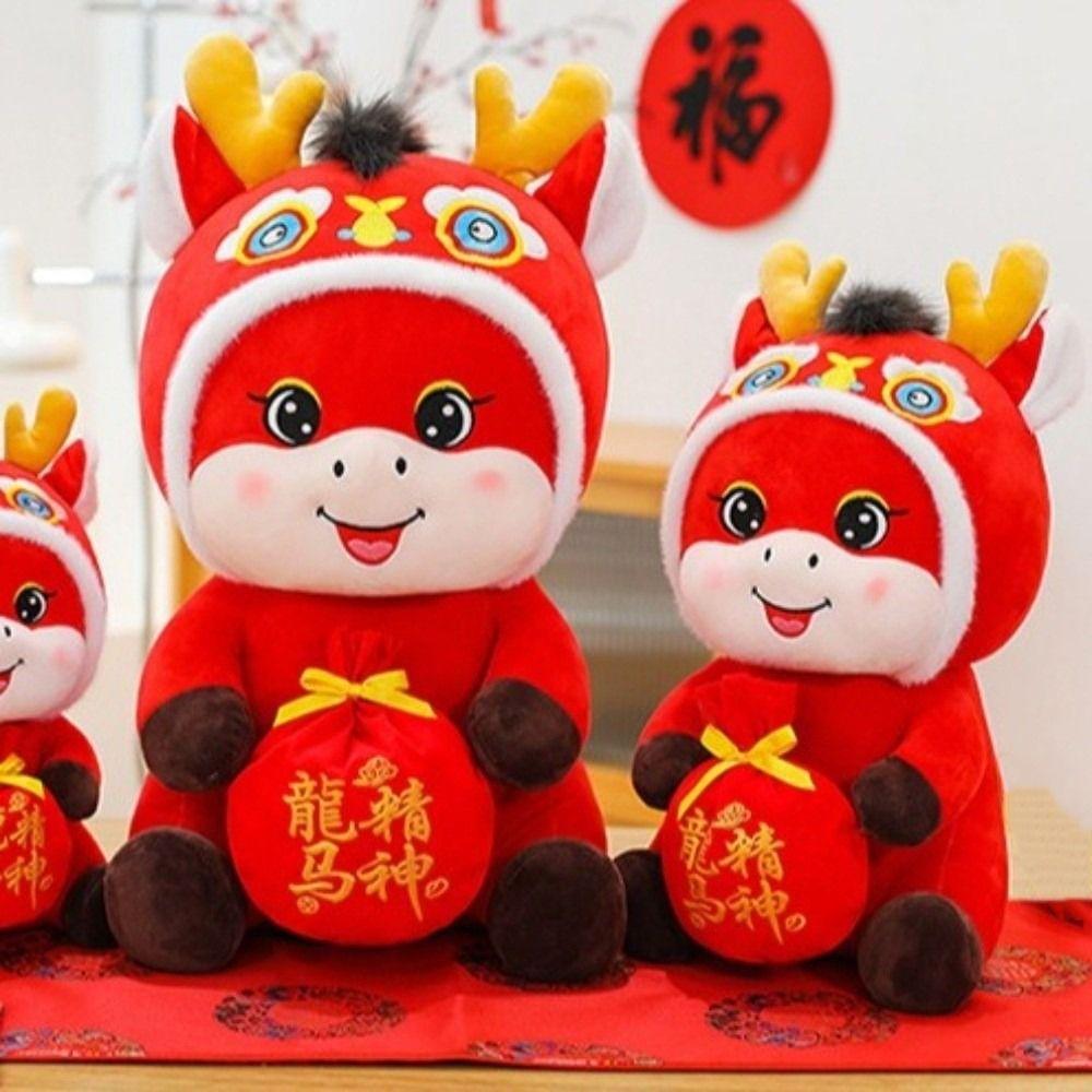 2026 Red Lucky Chinese Horse Mascot Cartoon Horse Plush Doll Plush Stuffed Animal Kid Gift