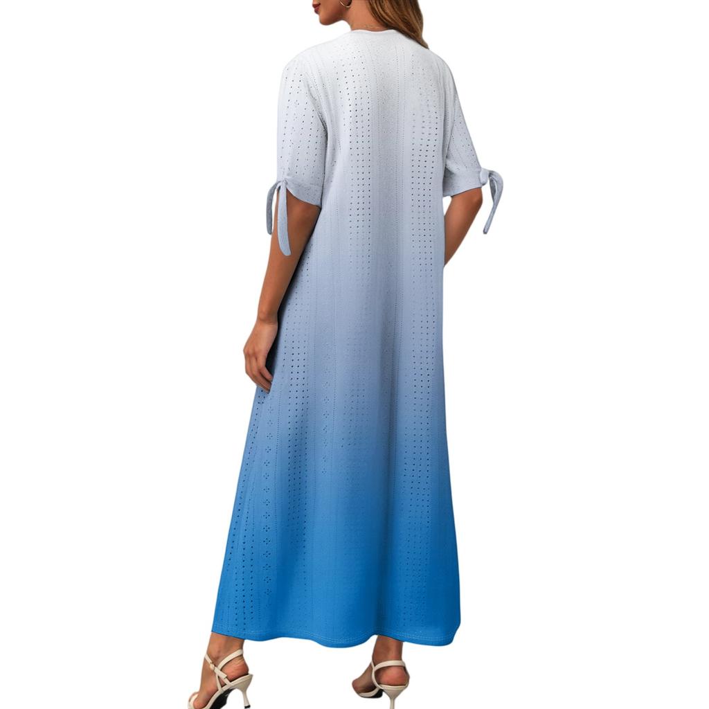 Ladies Casual Fashion Temperament Elegant Waist Gradient Color Print Long Dress