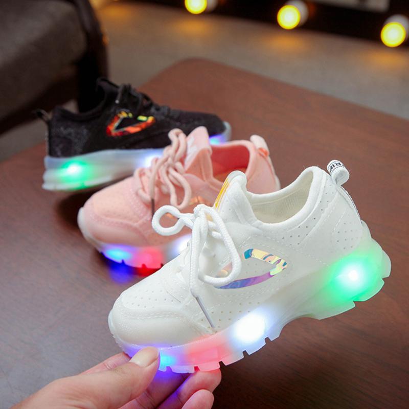 Детская сетчатая обувь со светодиодной подсветкой для мальчиков и девочек, нескользящая мягкая подошва, дышащая, повседневная, модная, спортивная