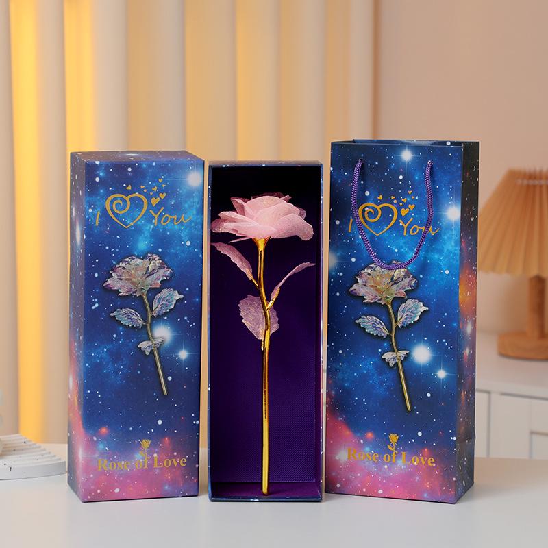 Роза из 24-каратной золотой фольги Светящийся букет: Сохраненные искусственные цветы на День святого Валентина, День матери и дни рождения