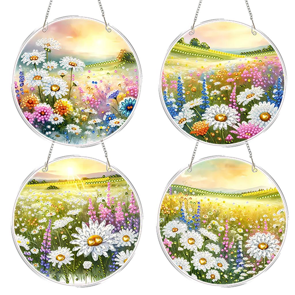 4pcs DIY 2D Flat Acrylic Diamond Painting Dots Pendant Special Shaped 5D Diamond Art Painting Window Pendants for Home Decor