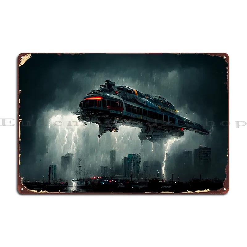 Cyberpunk Spaceship Metal Sign Living Room Plaques Create Create Cinema Tin Sign Poster