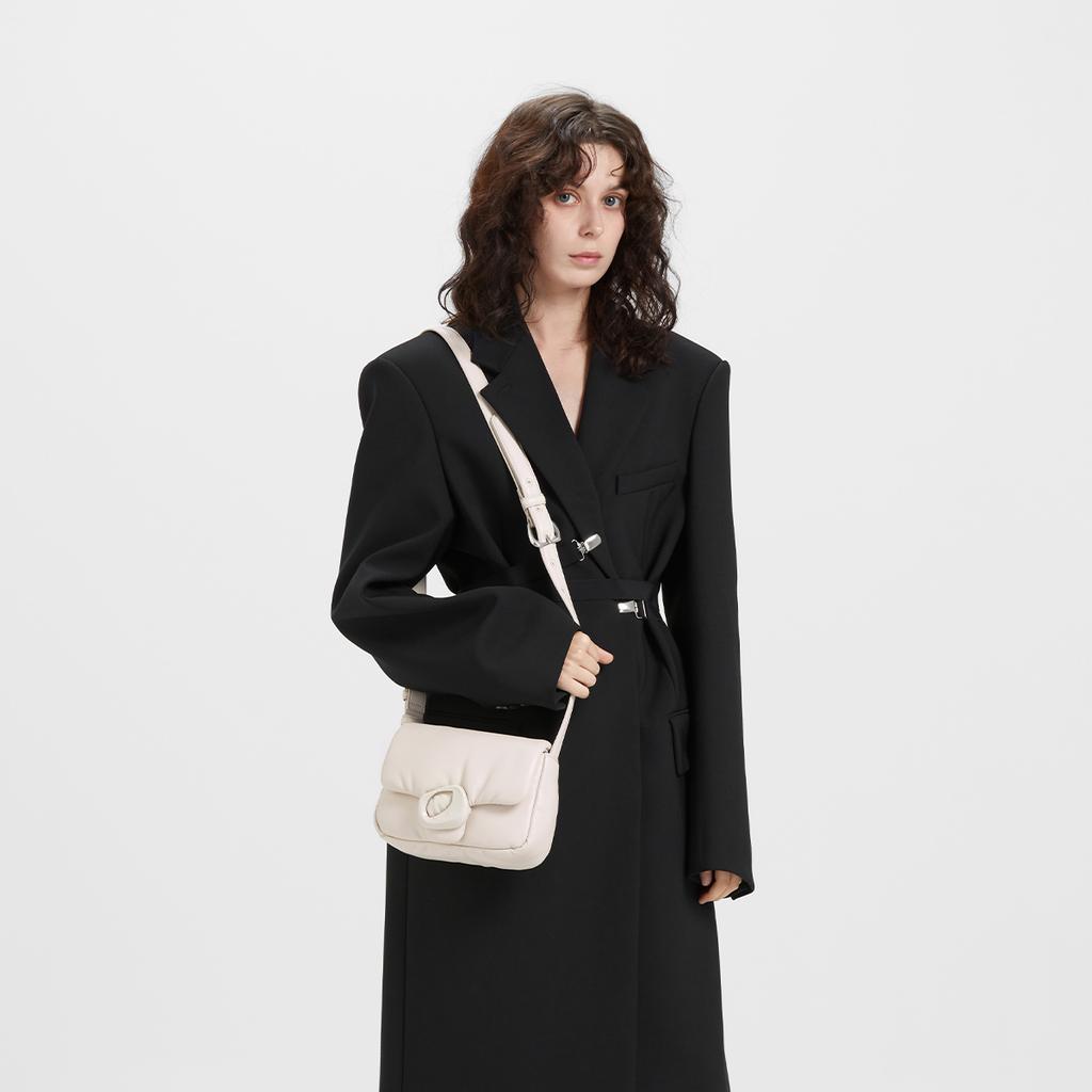 New CHARLES&KEITH PU Shoulder Bag, Small Square Bag, Pillow Bag, Shoulder Bag Women's Dark Brown/Noir Black/Ivory CK2-20271242