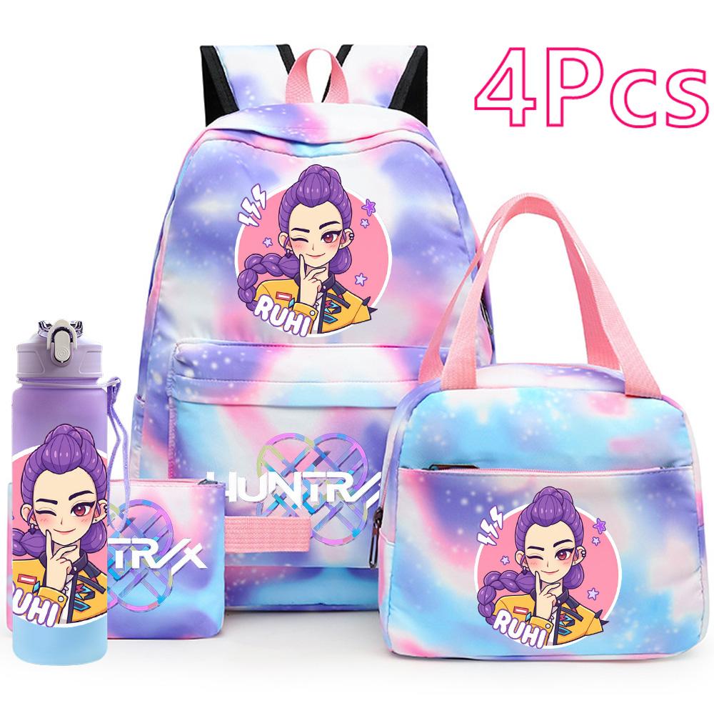 4 шт./набор Рюкзак с принтом K-pop, Сумка, Пенал с бутылкой для воды 750 мл для подростка, мальчика, девочки, школьный рюкзак, большая вместимость, водонепроницаемый, для книг, Mochila