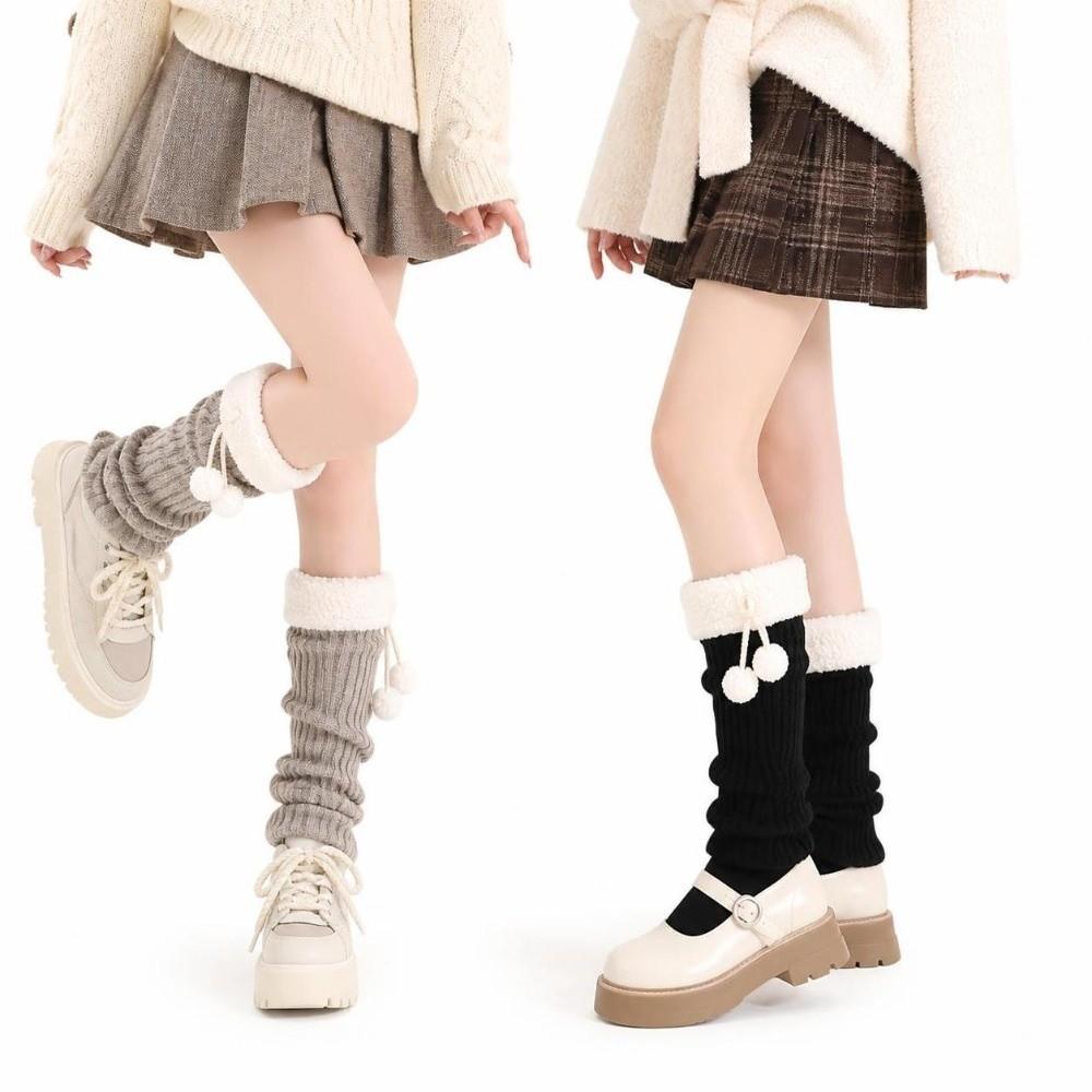 1pair Warm Mid-Calf Length Socks Solid Color Heap Sock Boot Cuffs Retro Winter Foot Cover Girl
