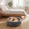 Cat Bed, Reversible Dog Pet Bed for Indoor Cats and Small Dogs, Round Bed with Supportive Bolster, Dark Grey