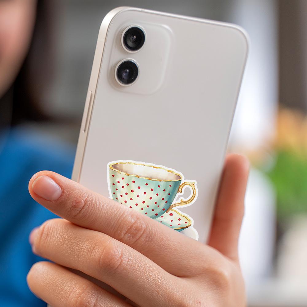 Водонепроницаемые наклейки-дудлы 'Серия Чайных Чашек' - 50/100 Листов для Бутылок с Водой и Ноутбуков