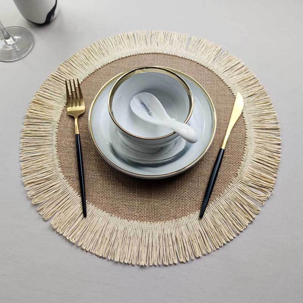 Environmental Protection Round Linen Non-slip Mat Table Mat Heat Insulation Placemat