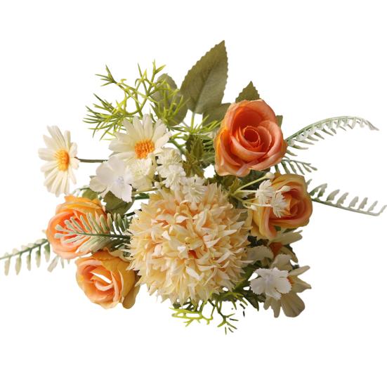 Artificial Flowers High Simulation Silk Petals Real Touch Adjustable Iron Wire Stems Mixed Roses Hydrangeas Daisies Maintenance-Free Home Decor Gifts
