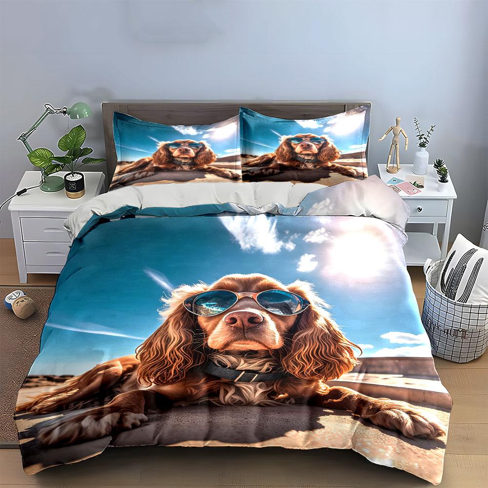 "Stylish Dog Beach Essentials Set"  kid's and adults' bedroom decor, Exquisite three-piece bedding set gift