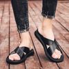 Men's Leather Sandals 2024 Summer Quality Beach Slippers Casual Shoes Flat Bottomed Outdoor Beach Shoes Large Size 45
