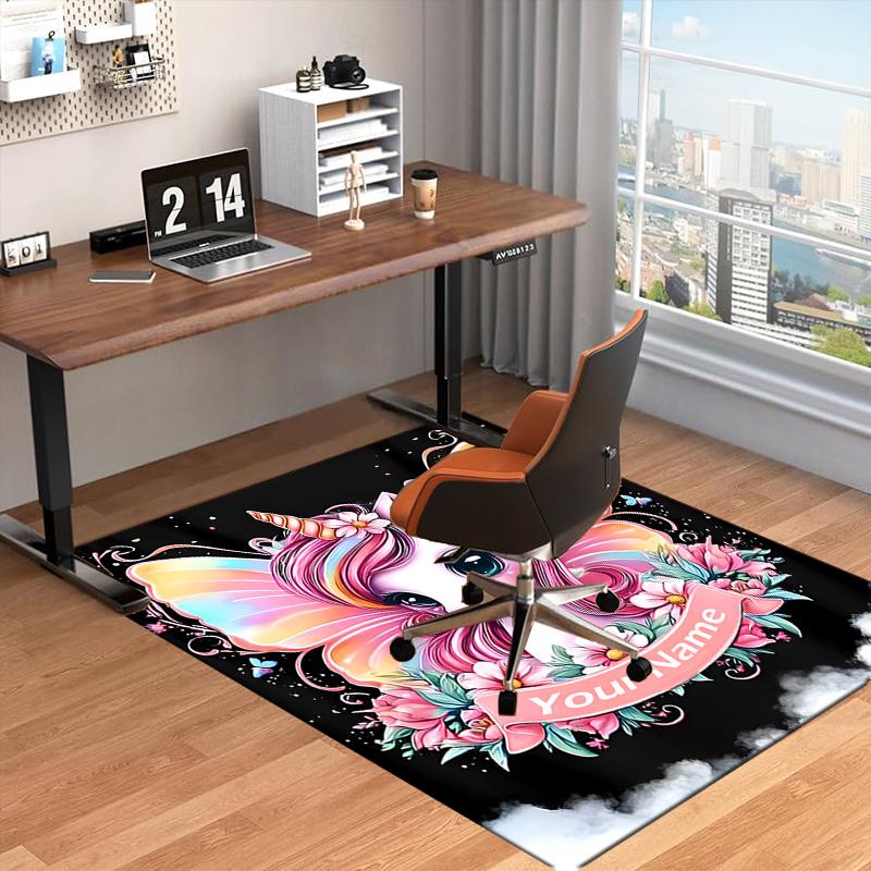 1PC Custom Name Fantasy Unicorn Art Theme Floor Mat Ideal for Living Room, Game Rooms, Office, Bedroom,Floor Mat Playful Design