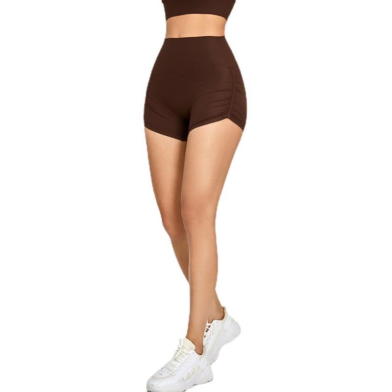 Женские шорты для йоги с тремя точками, персиковые, с эффектом лифтинга бедер, плиссированные, облегающие, для фитнеса, быстросохнущая фитнес-одежда