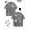 Little Bear Text Graffiti Prints Washed T-Shirt Women Cotton Oversized Tops Comfortable Distressed O-Neck T Shirt Clothes