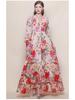 Women's Retro Court Style V-neck Dress with Lace-up Waist, Lantern Sleeves, Floral Print, and Large Hem - 2026 Collection