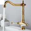 Смеситель для кухни с двойной ручкой, античная латунь, ретро-смеситель, вращение на 360 градусов, смесители для кухонной раковины, настраиваемый на палубе, смеситель для раковины в ванной комнате
