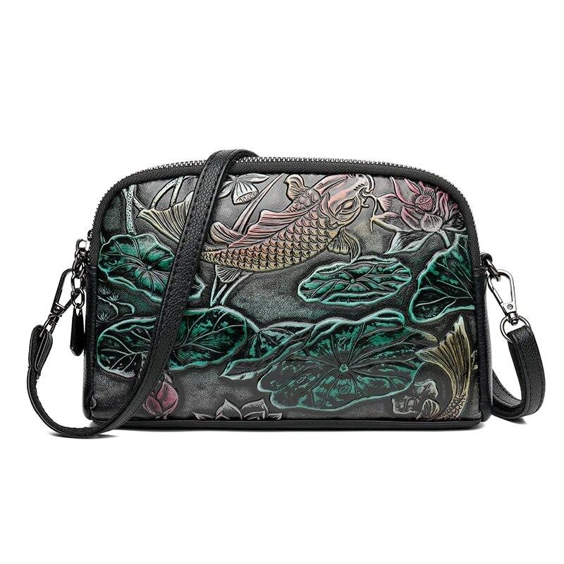 Высококачественная кожаная сумка, роскошный дизайнерский ретро-этнический стиль, 3D-печатная сумка на плечо, модная диагональная сумка с карманом для телефона через плечо