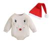 Baby Christmas Outfit, Long Sleeve Crew Neck Elk Print Romper with Hat 2-piece Outfit for Boys Girls