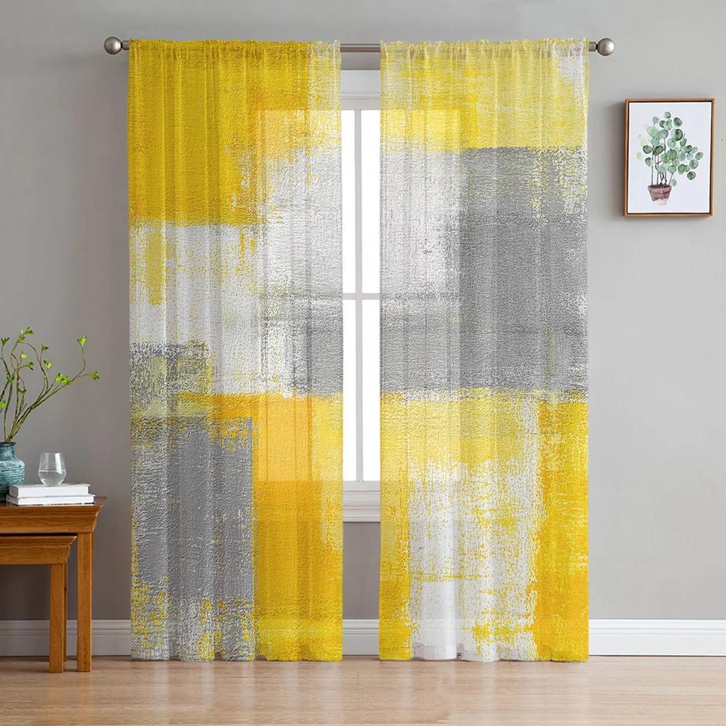 Orange Gray Abstract Texture Curtains For Bedroom Living Room Decoration Sheer Curtains