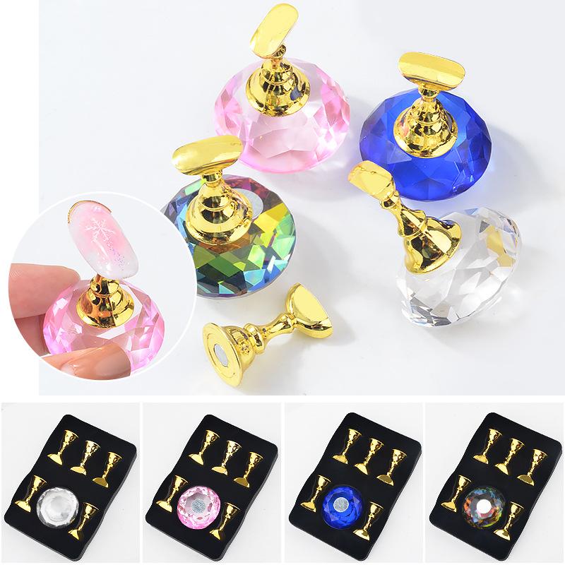 1Set Magnetic Nail Holder Practice Training Display Stand Acrylic Crystal Holders Alloy False Nail Tip Salon DIY Manicure Tools