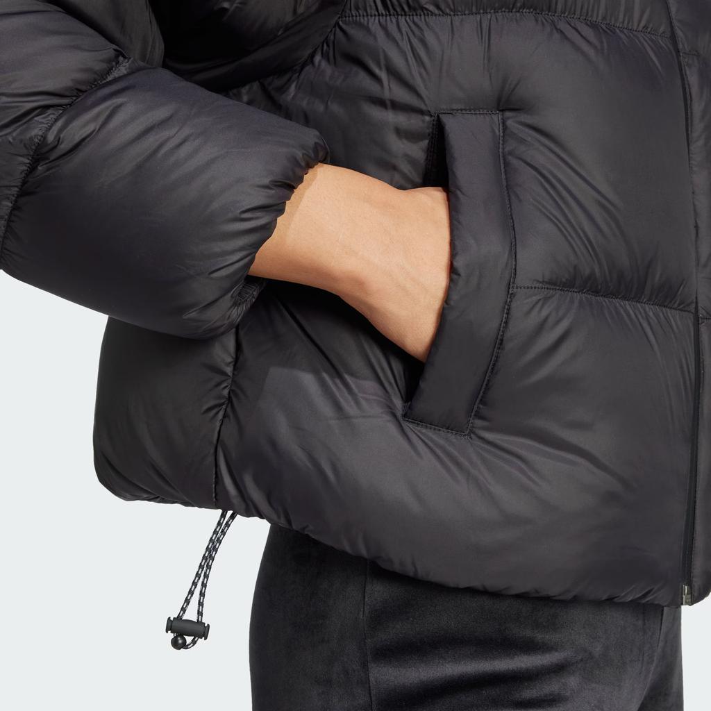 Adidas Оригинальная теплая спортивная свободная куртка Regen Down Puffer Crop Zip с длинным рукавом из хлопка для женщин, черная IW8368