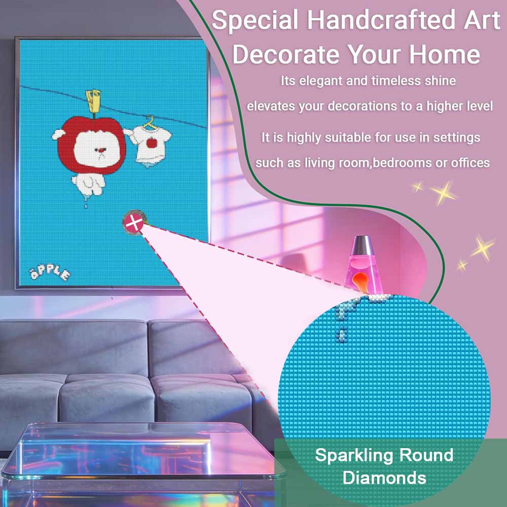 5D DIY Diamond Painting Set Cute Apple Dog Animal Diamond Art Embroidery Home Decor Gift