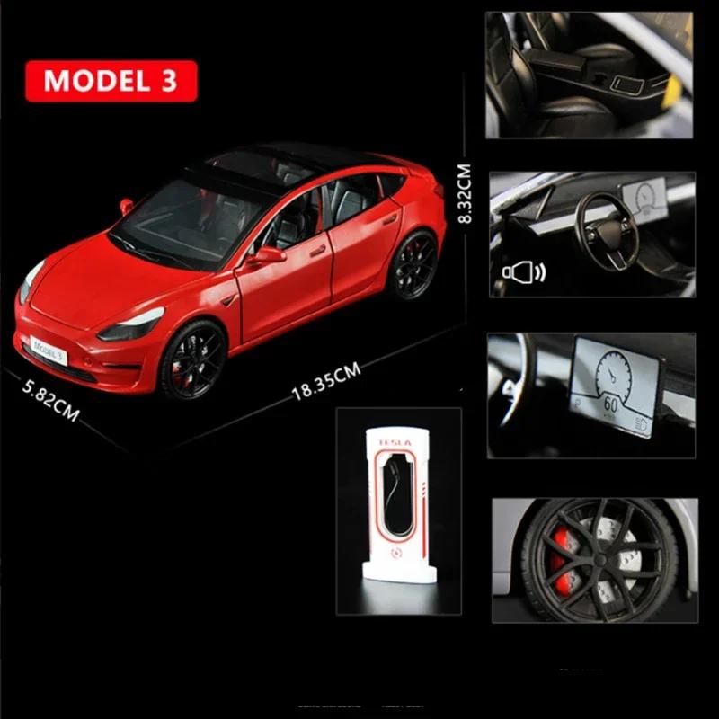 AKX1 1:24 TESLA Model 3 Car Toys Alloy Diecasts Metal Vehicles Car Model With Sound Light Vehicle Toys For Children Gifts Collection
