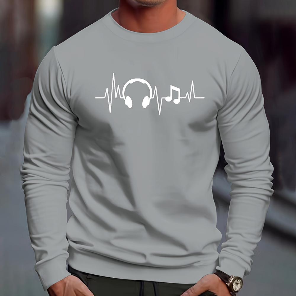 Мужская осенняя повседневная футболка с длинным рукавом и круглым вырезом 2023 года, новые мужские спортивные топы с 3D-цифровой музыкальной печатью, зимняя нижняя рубашка