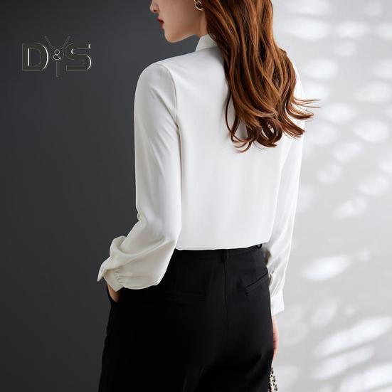 Женская рубашка со стоячим воротником, шнуровкой, бантом, длинным рукавом, плиссированный пуловер, однотонная свободная шифоновая блузка