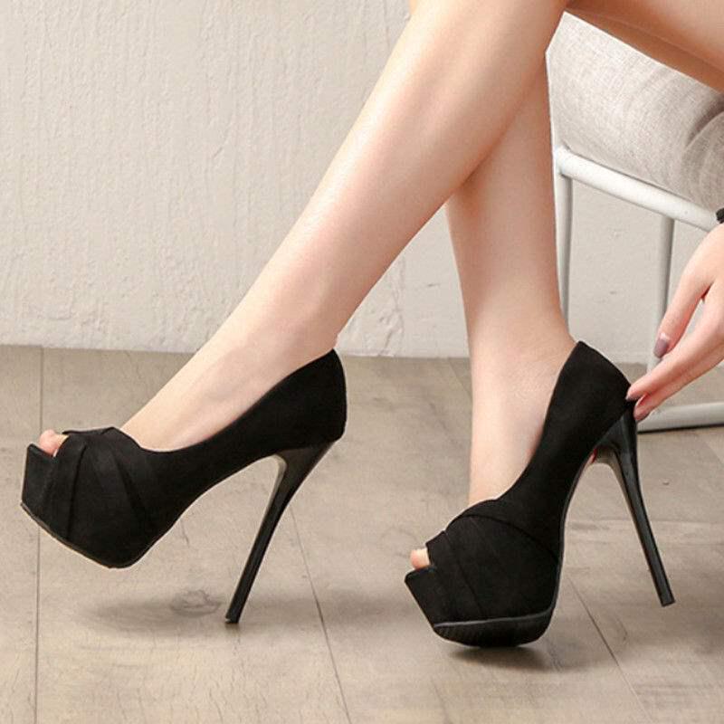 Весна 2025 12 см Туфли-стилет на высоком каблуке - Европейский и американский стиль, Сексуальная замша, Остроносая платформа, Туфли для ночного клуба с открытым носком