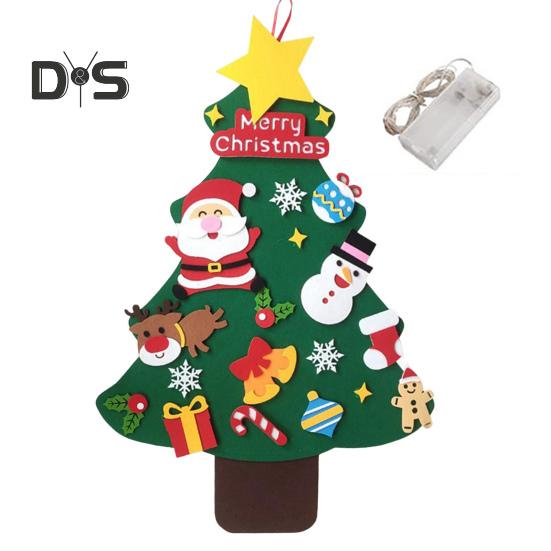 Войлочная новогодняя елка для малышей, светодиодная подсветка, набор для самостоятельной сборки новогодней елки с Санта-Клаусом, снеговиком, снежинкой, чулком