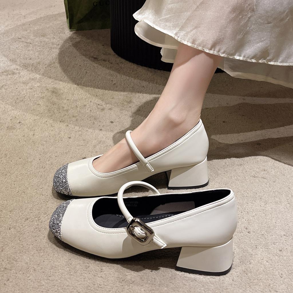Silver Bag Head Single Shoes Women's Summer 2025 New Fashion Banquet Shoes Mary Jane Shoes Thick Heel Versatile High Heels