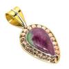 Ruby In Zoisite Lab-Created 925 Sterling Silver Gift Two Tone Pendant 1.50" Z5K59