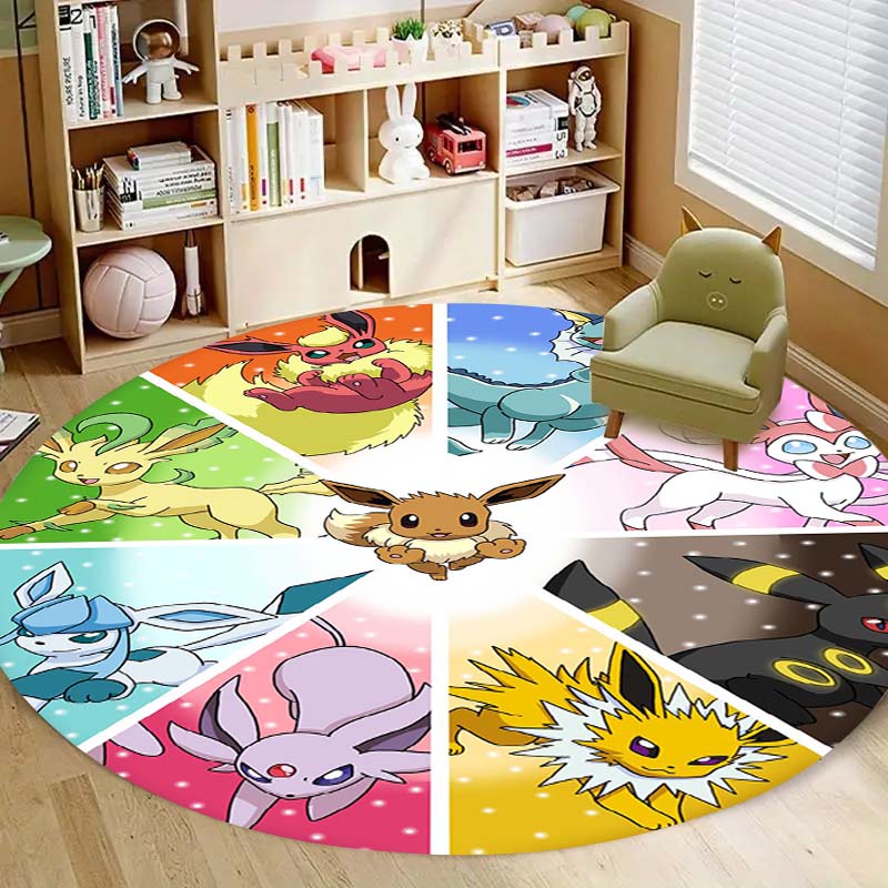 Lovely Eevee Cartoon Round Rug Fashion Aesthetic Floor Mat Wear Resistant Home Indoor Decor