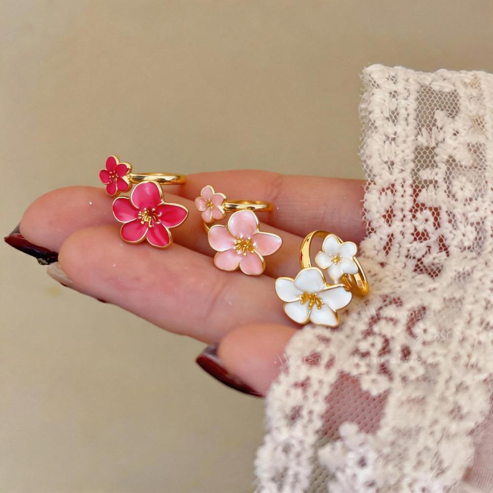Metal Women Peach Blossom Ring Adjustable Open Jewelry Ring Flower-shaped Ring Birthday Gift