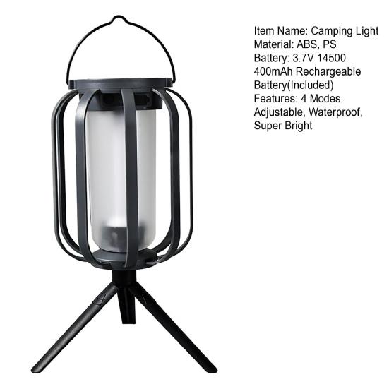 Солнечный кемпинговый фонарь со штативом, 4 режима, регулируемый, водонепроницаемый, USB-перезаряжаемый, для улицы