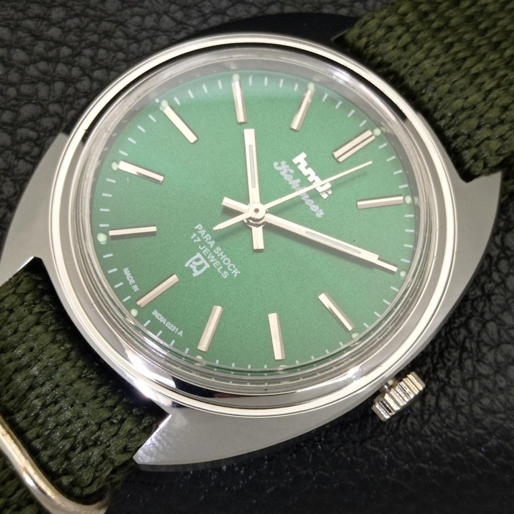 INDIAN VINTAGE HMT KOHINOOR HAND-WINDING MENS GREEN COLOR DIAL WATCH A440967-4 HT-a440967