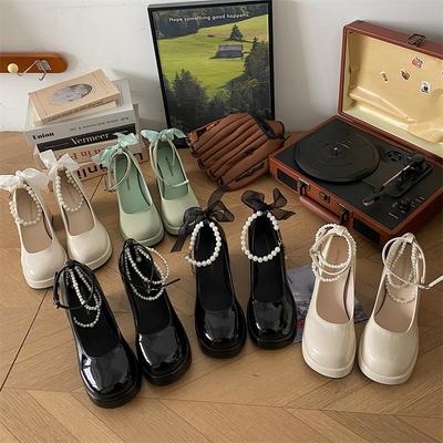 Интернет знаменитости маленькие белые французские туфли на высоком каблуке женские новые летние туфли Мэри Джейн с толстым каблуком в стиле ретро с жемчугом