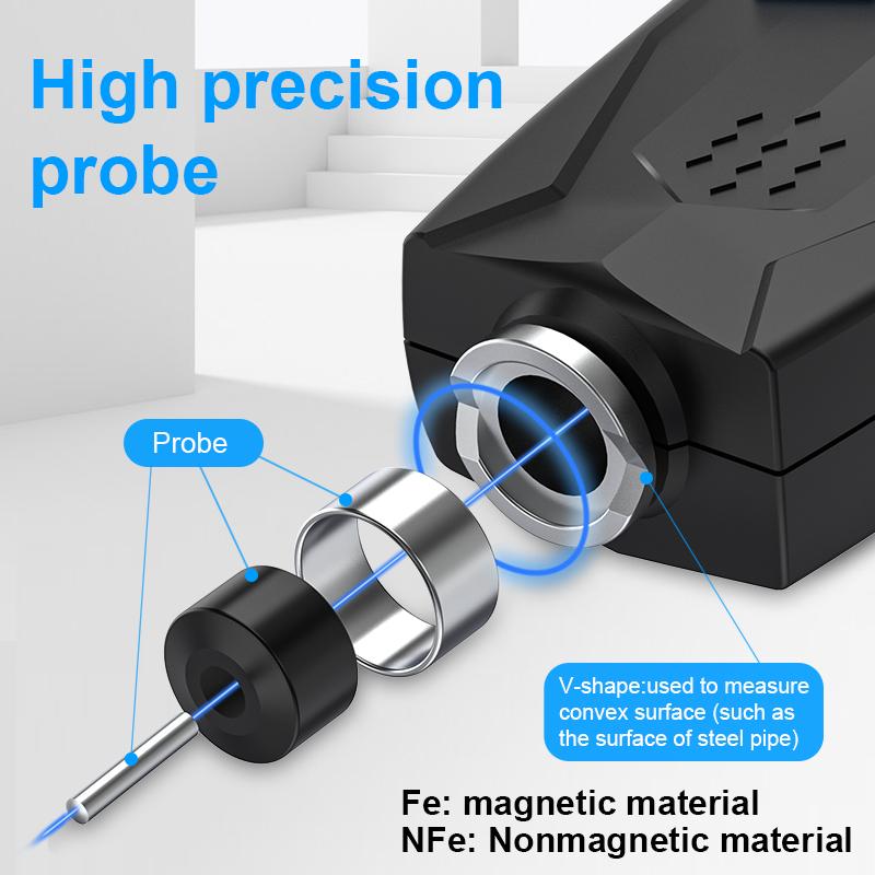 Толщиномер покрытия 0,1 мкм/0-1500 Тестер толщины автомобильной краски Измерительный FE/NFE Русский ручной инструмент для покраски