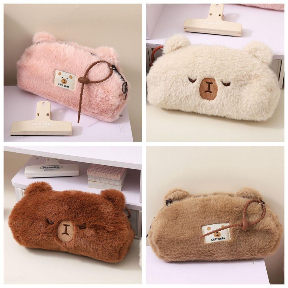 Zipper Capybara Pencil Case Cartoon Stationery Bag Portable Plush Animal Pen Bag  Student