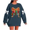 Ladies' Christmas Printed Bow Round Neck Long Sleeved Loose Pullover Sweater Sweatshirt Top