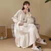 Nightdress Women Sweet Autumn Cotton Long-sleeved Pajama Palace Long Princess Style Home Clothes Chic Midi Dress