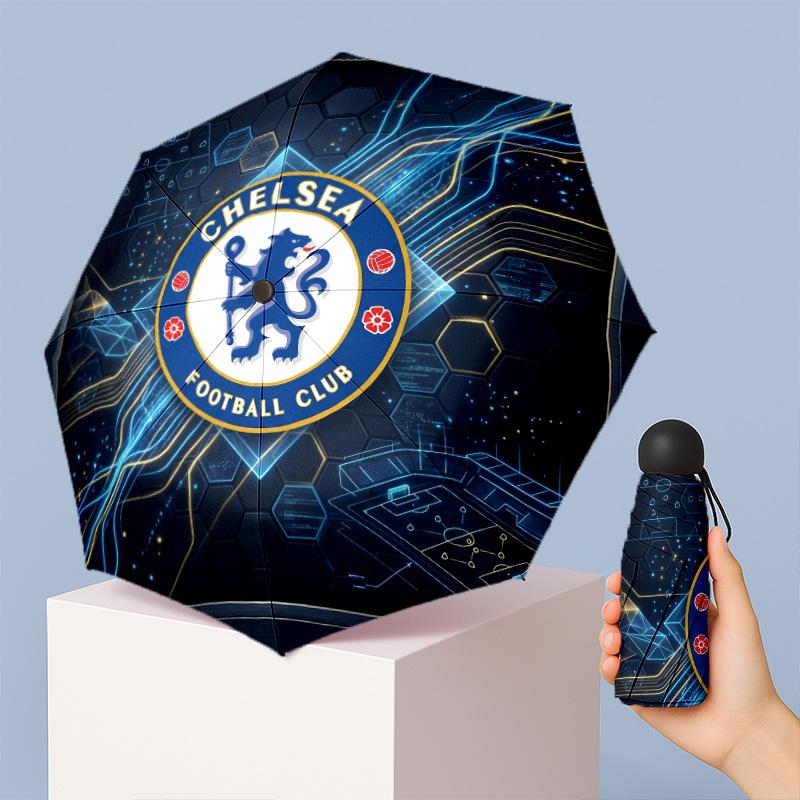 Chelsea FC Узор Печатный Мини 5 Сложений 8 Спиц Компактный Зонт Ветрозащитный Водонепроницаемый Легкий Портативный Складной