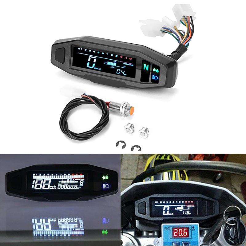 Motorcycle Speedometer Meter Universal Lcd Digital Odometer Counter Motorbike Tachometer Fuel Meter